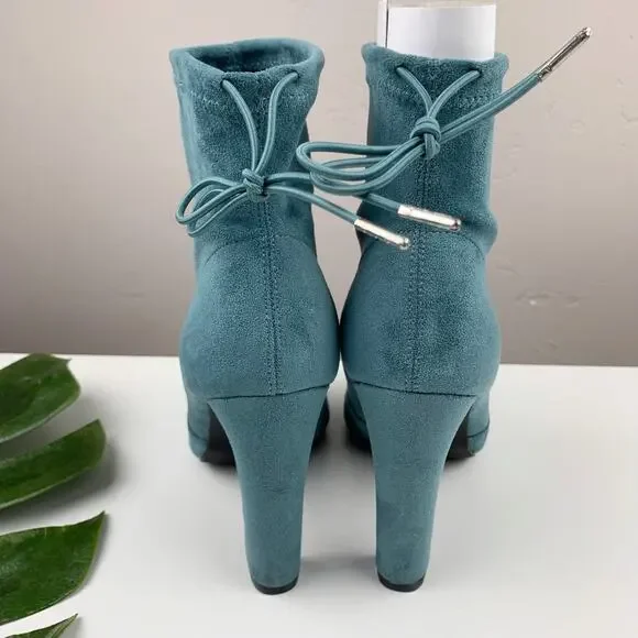 JF JustFab Jesyna Ankle Boots Heeled Blue Faux Suede Women's 8 - Picture 9 of 11